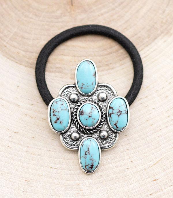 HATS I HAIR ACC :: HAIR ACCESSORIES :: Wholesale Western Turquoise Pony Tail Hair Tie