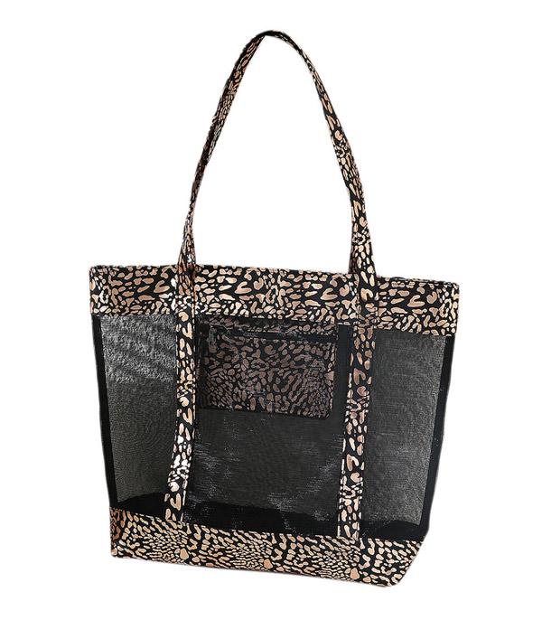 HANDBAGS :: FASHION :: Wholesale Leopard Print Mesh Summer Tote