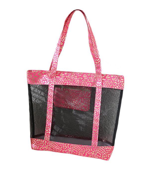 HANDBAGS :: FASHION :: Wholesale Leopard Print Mesh Summer Tote