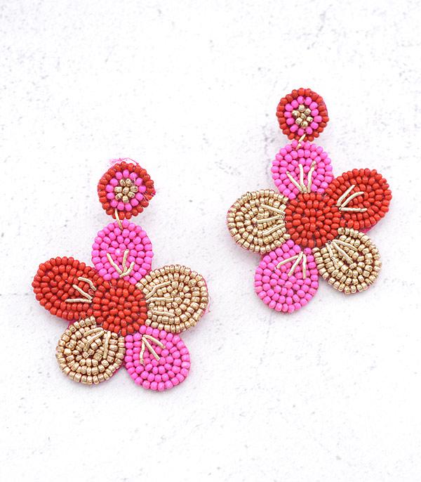 New Arrival :: Wholesale Seed Bead Flower Dangle Earrings