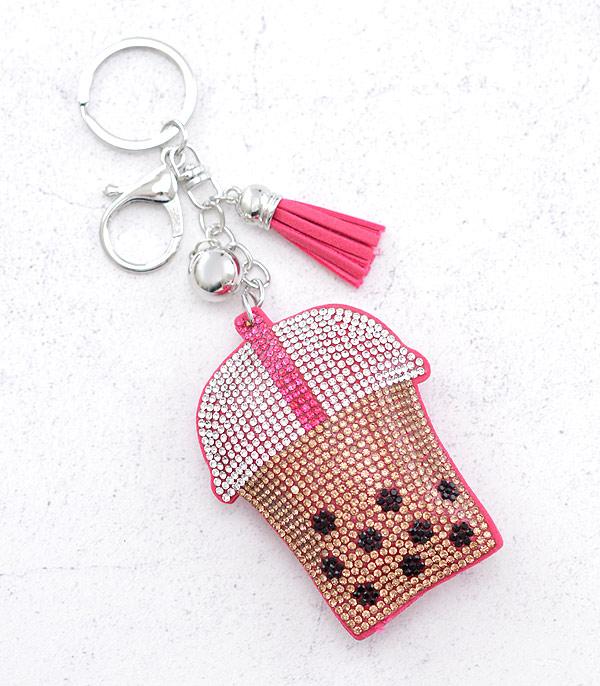 <font color=BLUE>WATCH BAND/ GIFT ITEMS</font> :: KEYCHAINS :: Wholesale Boba Tea Rhinestone Keychain