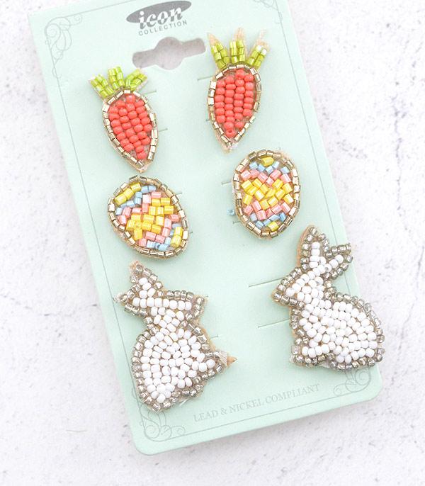 EARRINGS :: POST EARRINGS :: Wholesale 3PC Set Easter Bead Earrings
