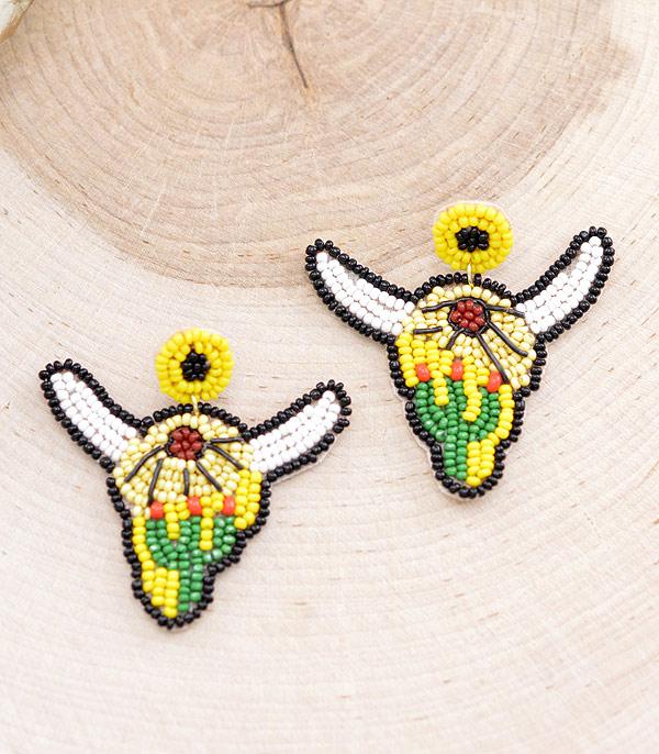 EARRINGS :: WESTERN POST EARRINGS :: Wholesale Seed Bead Steer Head Earrings