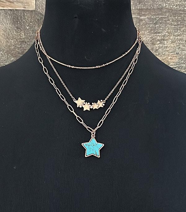 NECKLACES :: TRENDY :: Wholesale Western Turquoise Star Layered Necklace