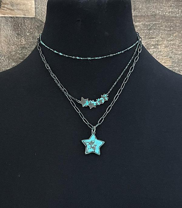 NECKLACES :: TRENDY :: Wholesale Western Turquoise Star Layered Necklace