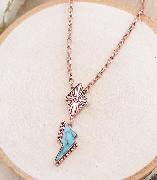 NECKLACES :: CHAIN WITH PENDANT :: Wholesale Turquoise Lightning Bolt Necklace