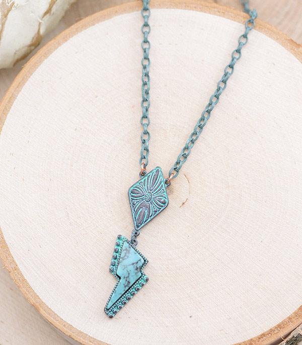 NECKLACES :: CHAIN WITH PENDANT :: Wholesale Western Turquoise Lightning Bolt Jewelry