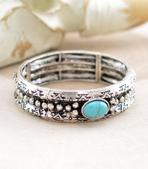 BRACELETS :: STRETCH :: Wholesale Western Turquoise Aztec Bracelet