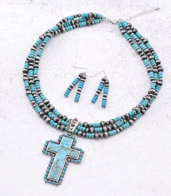 NECKLACES :: WESTERN TREND :: Wholesale Western Turquoise Cross Necklace Set