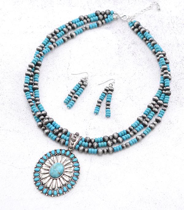 NECKLACES :: WESTERN TREND :: Wholesale Western Turquoise Concho Necklace Set