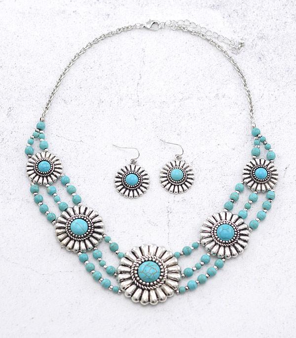 NECKLACES :: WESTERN TREND :: Wholesale Western Turquoise Concho Necklace Set