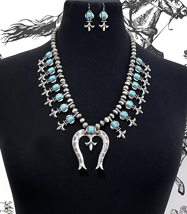 NECKLACES :: WESTERN SQUASH BLOSSOM NECKLACES :: Wholesale Turquoise Squash Blossom Necklace 