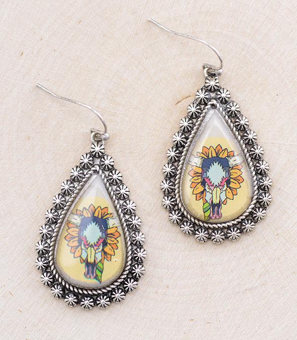 EARRINGS :: WESTERN HOOK EARRINGS :: Wholesale Western Steer Head Teardrop Earrings