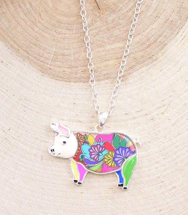 NECKLACES :: CHAIN WITH PENDANT :: Wholesale Colorful Farm Animal Pig Necklace