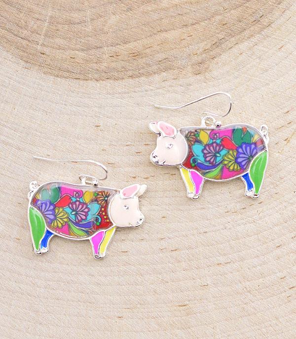 EARRINGS :: TRENDY EARRINGS :: Wholesale Colorful Farm Animal Pig Earrings