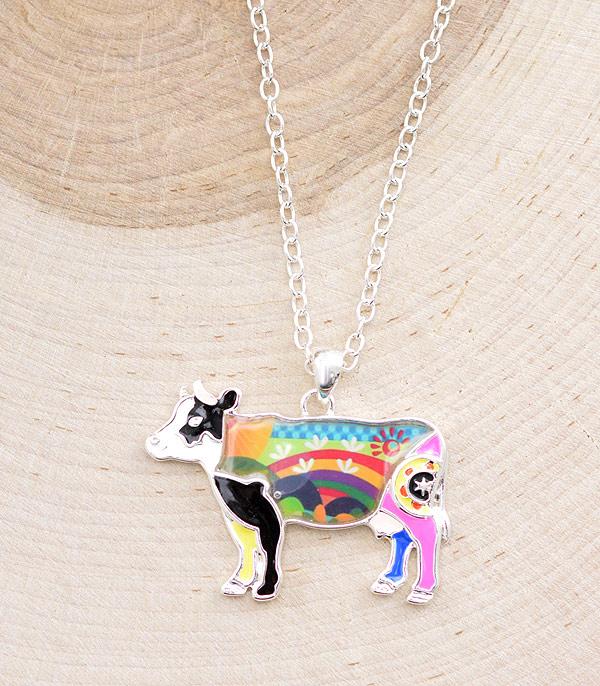 NECKLACES :: CHAIN WITH PENDANT :: Wholesale Colorful Farm Animal Cow Necklace