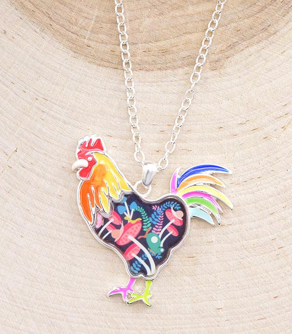 NECKLACES :: CHAIN WITH PENDANT :: Wholesale Colorful Farm Animal Rooster Necklace