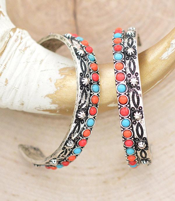 EARRINGS :: HOOP EARRINGS :: Wholesale Western Semi Stone Hoop Earrings