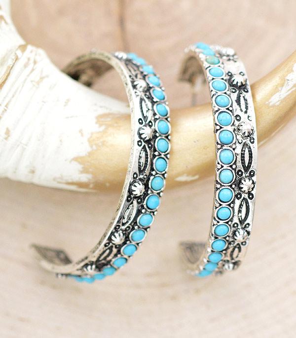 EARRINGS :: HOOP EARRINGS :: Wholesale Western Turquoise Hoop Earrings