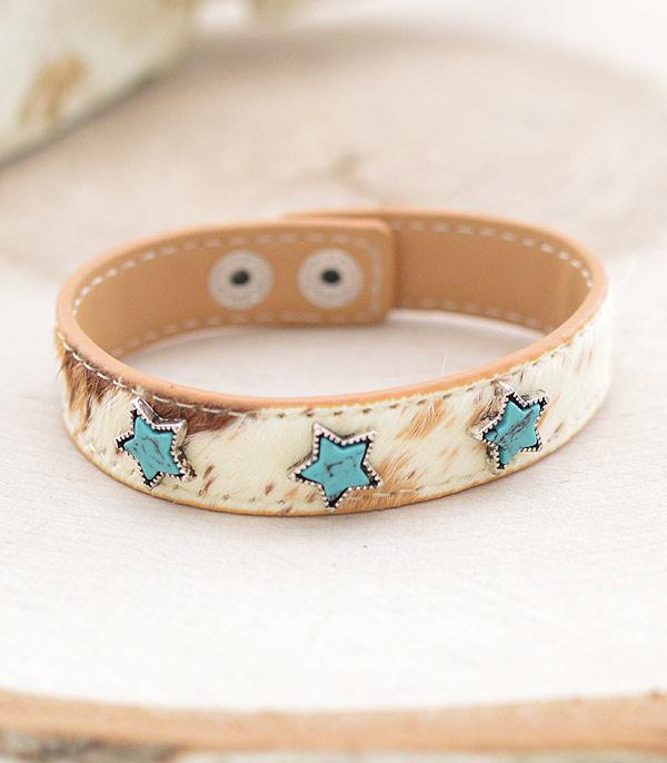 BRACELETS :: LINK :: Wholesale Cowhide Leather Turquoise Star Bracelet
