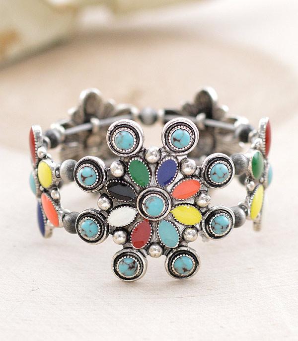 BRACELETS :: STRETCH :: Wholesale Western Multicolor Semi Stone Bracelet