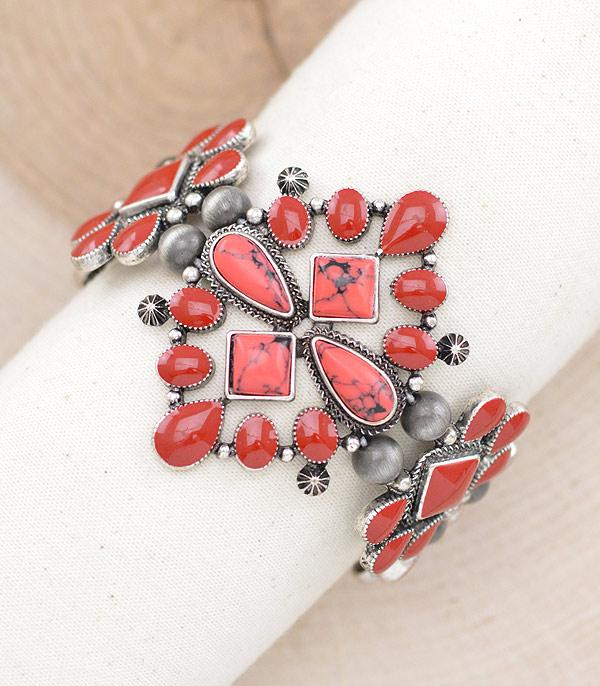 BRACELETS :: STRETCH :: Wholesale Western Coral Semi Stone Bracelet