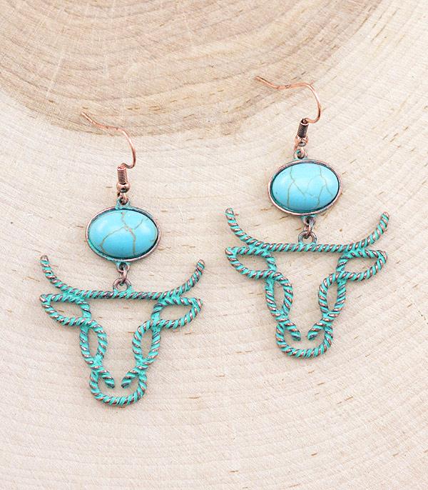 EARRINGS :: WESTERN HOOK EARRINGS :: Wholesale Turquoise Rope Cow Earrings