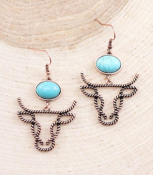 EARRINGS :: WESTERN HOOK EARRINGS :: Wholesale Turquoise Rope Cow Earrings