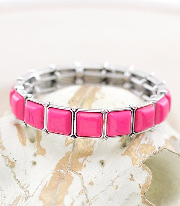 BRACELETS :: STRETCH :: Wholesale Tipi Fuchsia Semi Stone Bracelet