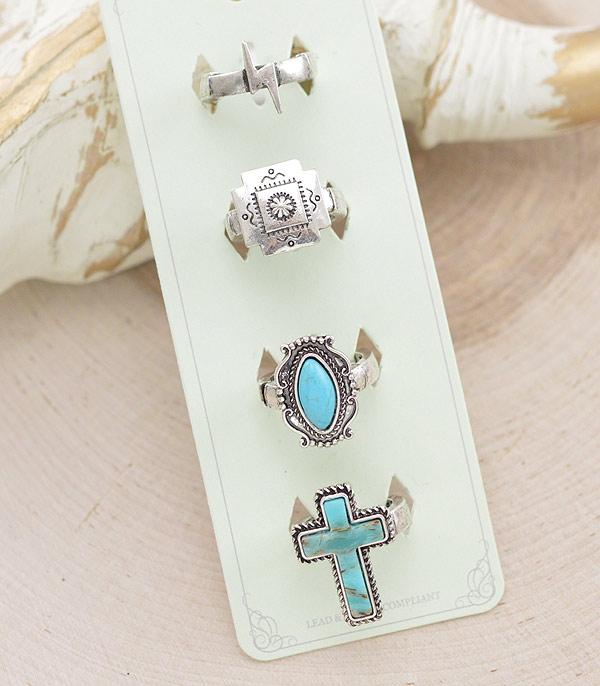 RINGS :: Wholesale Western Turquoise Semi Stone Ring Set