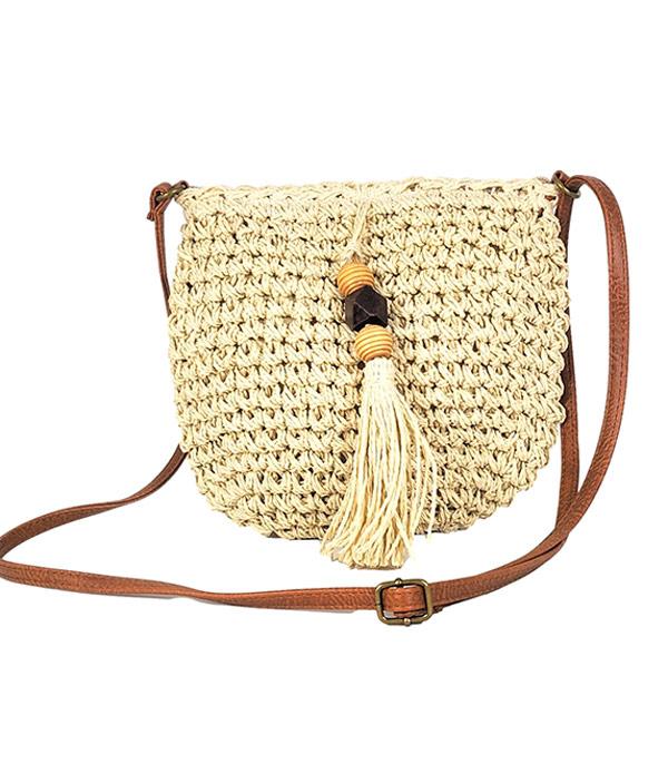 HANDBAGS :: CROSSBODY BAGS :: Wholesale Straw Tassel Crossbody Bag