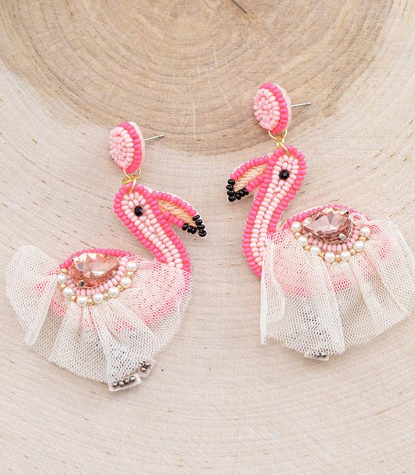 New Arrival :: Wholesale Seed Bead Flamingo Earrings
