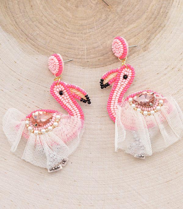 EARRINGS :: TRENDY EARRINGS :: Wholesale Seed Bead Flamingo Earrings