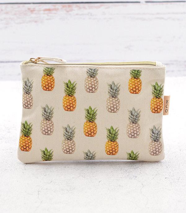 HANDBAGS :: WALLETS | SMALL ACCESSORIES :: Wholesale Pineapple Print Cotton Eco Pouch