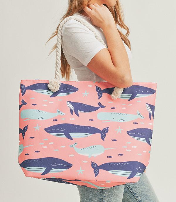 HANDBAGS :: FASHION :: Wholesale Whale Print Tote Bag