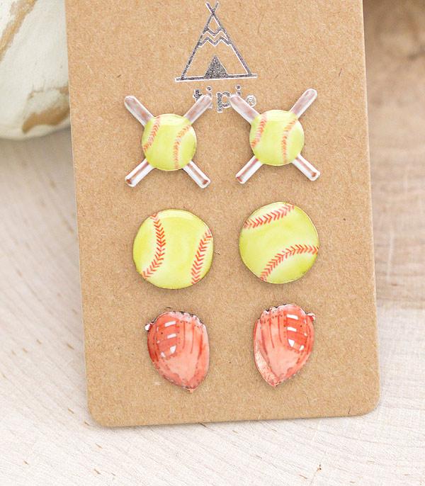 SPORTS THEME :: BASEBALL | SOFTBALL :: Wholesale Softball Stud Earrings Set