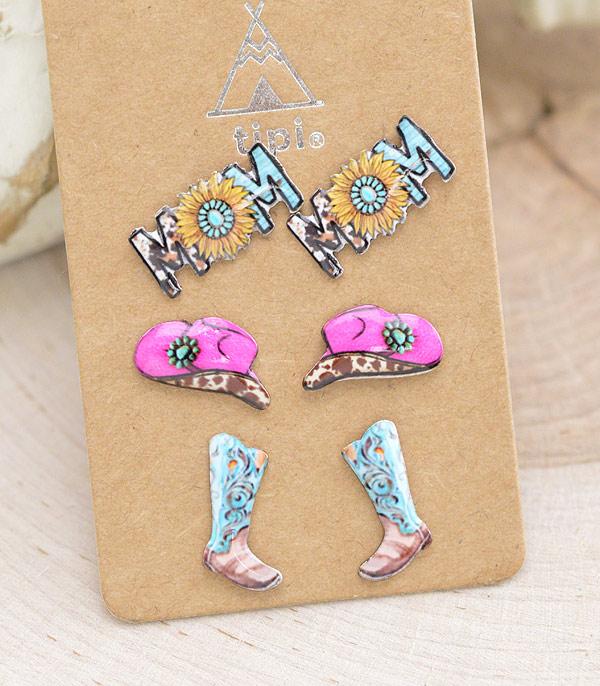 EARRINGS :: POST EARRINGS :: Wholesale Tipi Brand Mom Theme Stud Earrings