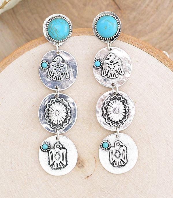 EARRINGS :: WESTERN POST EARRINGS :: Wholesale Turquoise Thunderbird Drop Earrings