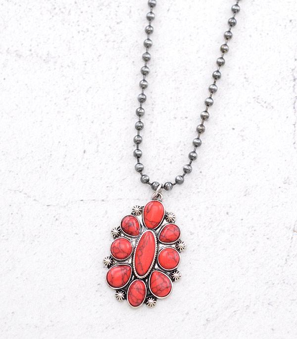 NECKLACES :: WESTERN TREND :: Wholesale Semi Stone Concho Pendant Necklace