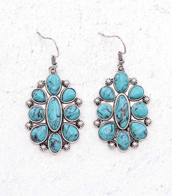 EARRINGS :: WESTERN HOOK EARRINGS :: Wholesale Turquoise Semi Stone Concho Earrings