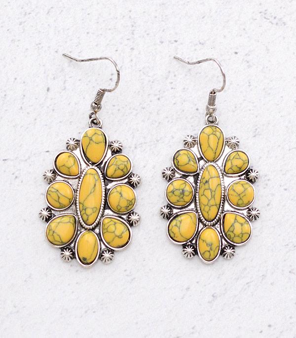 EARRINGS :: WESTERN HOOK EARRINGS :: Wholesale Western Semi Stone Concho Earrings