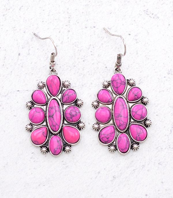 <font color=#FF6EC7>PINK COWGIRL</font> :: Wholesale Western Pink Stone Concho Earrings
