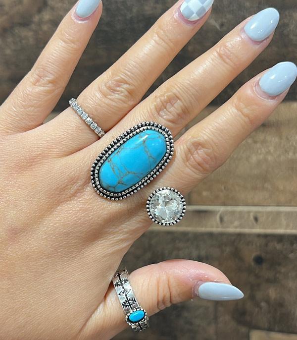 New Arrival :: Western Turquoise Clear Stone Ring
