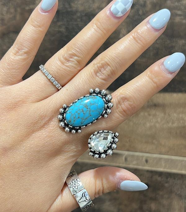 New Arrival :: Western Turquoise Clear Stone Ring