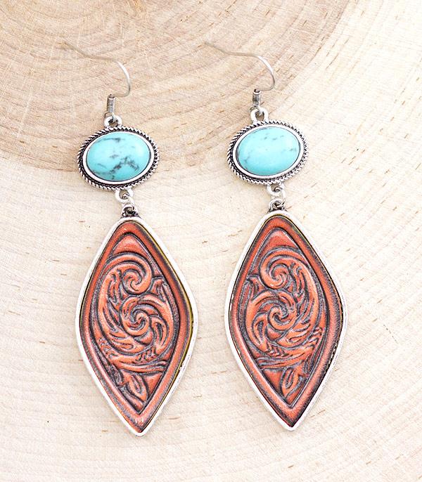 New Arrival :: Wholesale Leather Tooled Turquoise Earrings