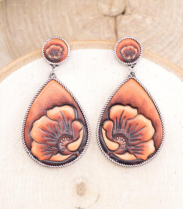 New Arrival :: Wholesale Leather Tooled Look Teardrop Earrings
