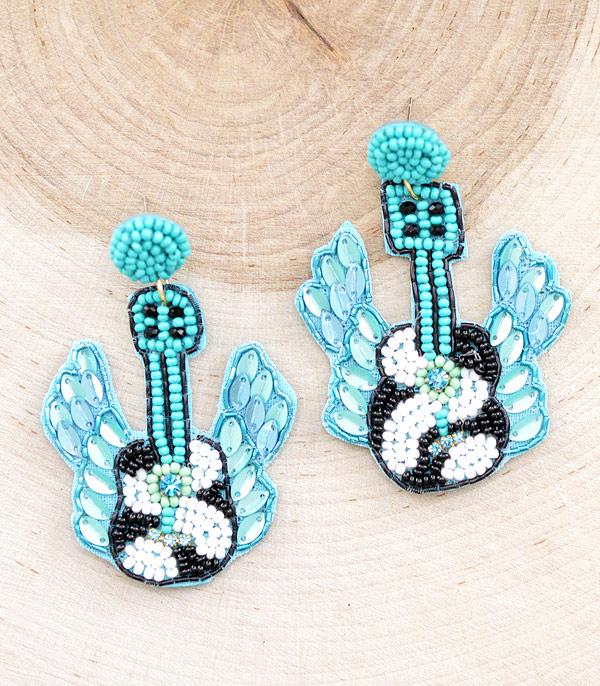 EARRINGS :: WESTERN POST EARRINGS :: Wholesale Seed Bead Guitar Earrings