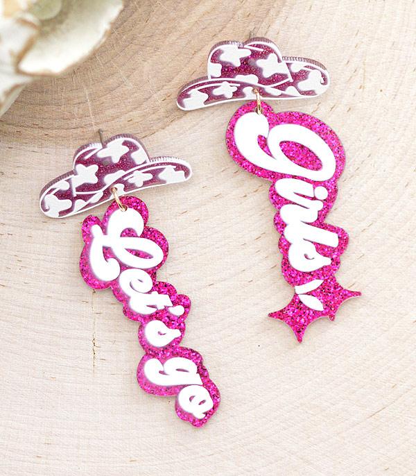 EARRINGS :: WESTERN POST EARRINGS :: Wholesale Glitter Lets Go Girls Cowgirl Earrings