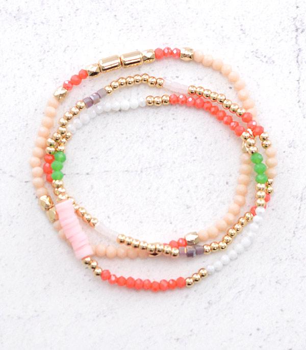 BRACELETS :: STRETCH-BEAD :: Wholesale 3PC Set Bead Stackable Bracelet