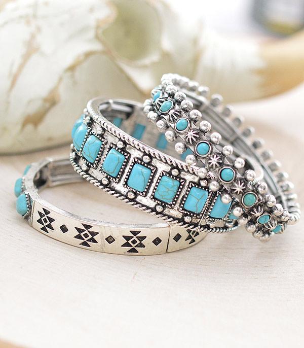 New Arrival :: Western Turquoise Stacked Bracelet Set